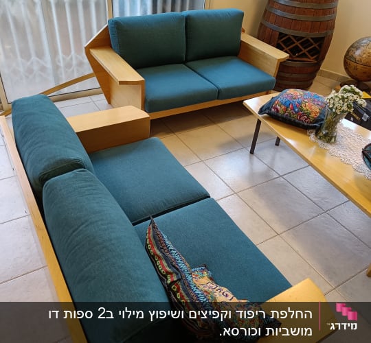 החלפת ריפוד וקפיצים ושיפוץ מילוי ב2 ספות דו מושביות וכורסא. 